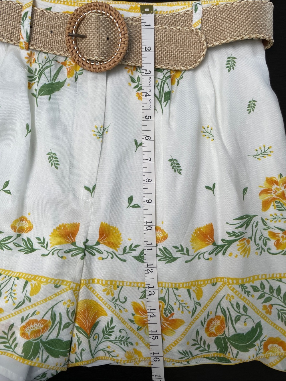 NWT Antonio Melani Floral Tie Shoulder Top Shorts Set 10 Yellow Green Belt - Picture 13 of 14